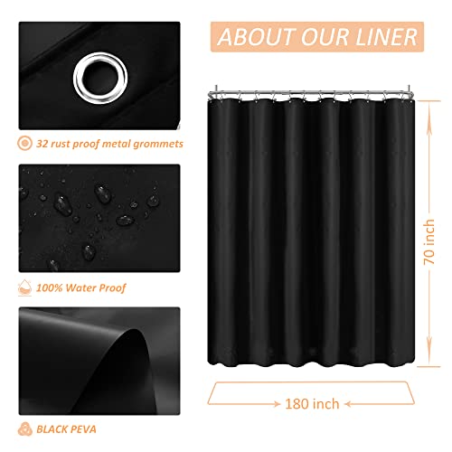 Image of Mrs Awesome Black Clawfoot Tub Shower Curtain or Liner with 12 Magnets - Free 36 Hooks Included, Waterproof PEVA, 180 inch x 70 inch, Black
