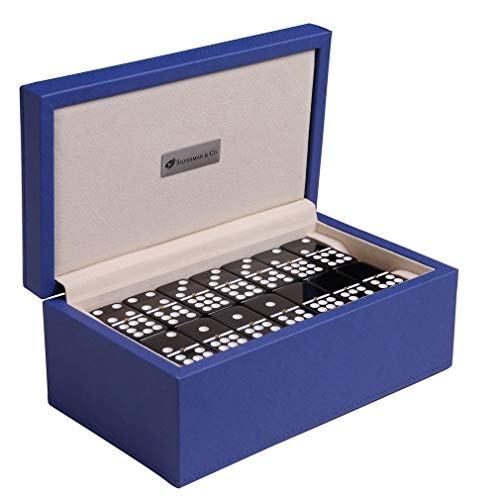 Double 9 Large Black Domino Set - Estuche azul