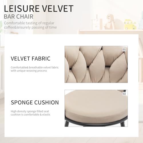 Image of Swivel Bar Stools Set of 4, Modern Barstools with Woven Back, Velvet Counter Height Bar Stools for Kitchen Island, Cafe, Pub, Beige