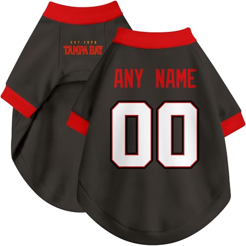 Image of Tampa Bay Dog Clothes Jersey Style Personalized Pet T Shirt with Custom Name Number for Small Medium Large Dogs