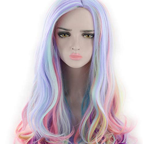 Lurrose Peruca Rosa Ombré Peruca Sintética Multi Cor Perucas Cheias Encaracoladas Longas Peruca De A