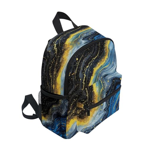 Wudan Glitter Yellow Blue Black Marble Textur Backpacks for Kids Bottle Pockets Child Students Bookbags for Airplane M4