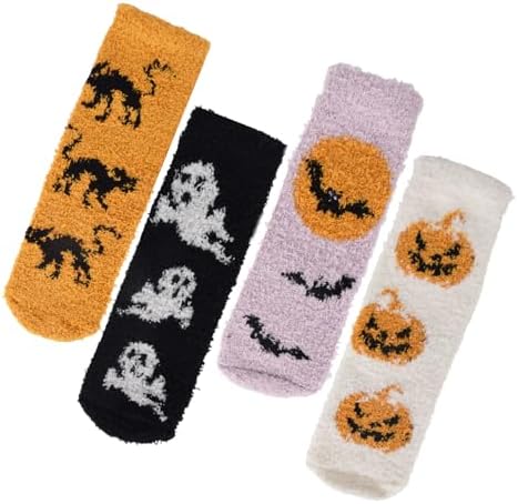 Halloween Non-Slip Fuzzy Socks for Women Cozy Hospital Soft Fluff...
