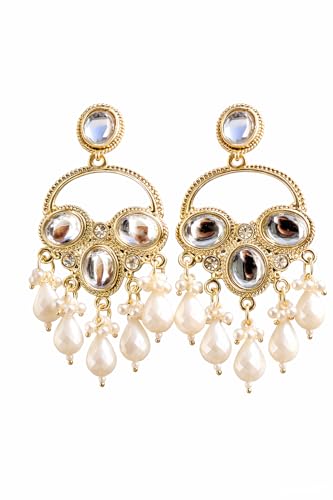 Kundan Chandbali Earrings Diamond Alloy Chandbali Earring, Pearl ...
