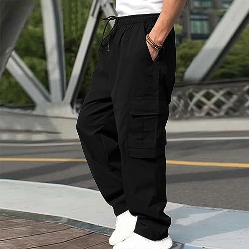 Men's Drawstring Cargo Pants Casual Wide Leg Straight Trousers Fashion Loose Fit Outdoor Sports Pants with Pockets3