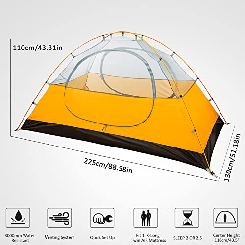 Bessport 2 Person Tent for Camping, Easy Setup Backpacking Tent Lightweight with Two Doors, Waterproof & Windproof Hiking Tent for 3-4 Seasons, Outdoor, Mountaineering and Travel - Thumbnail 2