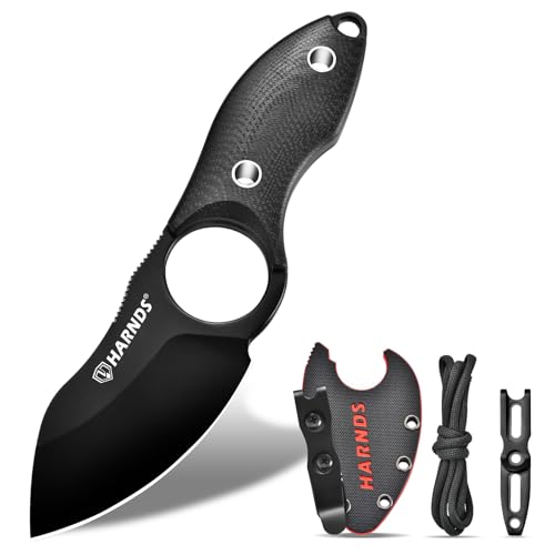 Harnds Couteau à Lame Fixe Couteau EDC Full Tang, Couteaux de cou Avec Lame en Acier D2 et Manche en G10 pour la pêche et l'écorchage, Eggplant