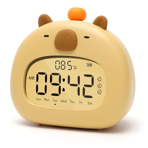 Capybara - Despertador infantil con luz nocturna con tres alarmas, modo de fin de semana, decoración para habitación de los niños, capibara, gran regalo para niños