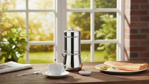 Image of Stainless Steel Premium South Indian Filter Coffee Maker 250ml with Handle | 304 Grade SS Traditional Drip Coffee Brewer | Authentic Madras Kaapi Coffee Decoction Pot | Mocha Coffee Maker