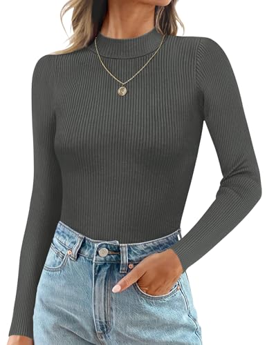 Ekouaer Mock Turtle Necks Tops for Women Long Sleeve Ribbed Thermal Shirts - image 1