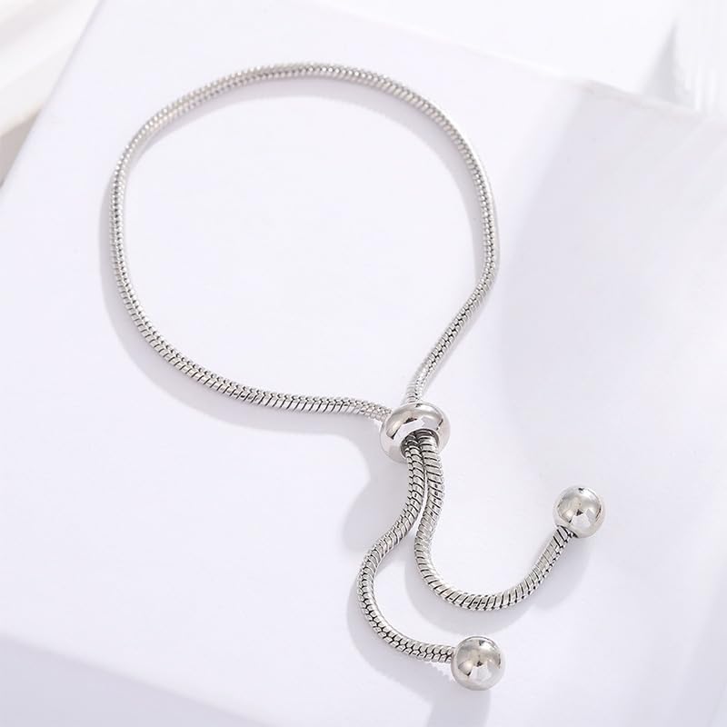 Adjustable Snake Chain Bracelet With Smooth Beads Flexible Sliding Closure Full of durability Copper Jewelry For Women