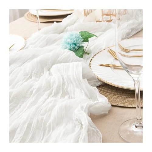Runner da tavola in garza 10PCS Gauze Table Runner Wedding Semi-Sheer Vintage Cheesecloth Dining Party Christmas Banquet Arches Cake Table Decor Lavabile Tablerunner(White,10PCS 50X50cm Napkin)