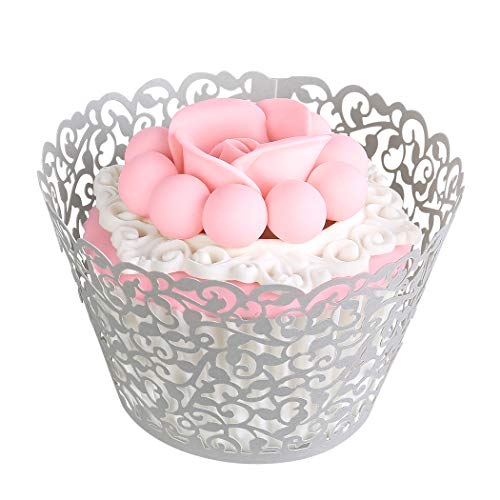 Benbilry - 50 Stampi Artistici Per Cupcake, Tagliati Al Laser, Per Decorazione Di Matrimoni, Feste Di Compleanno, Colore: Grigio - 5