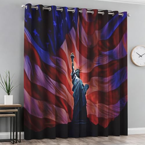 Générique Rideau Occultant Statue de La Liberté, Rideaux Drapeau USA pour Salon et Chambre, Rideau Occultant Thermiques avec Oeillets, 2 Pièces 110X215 cm (LXH) X&-143
