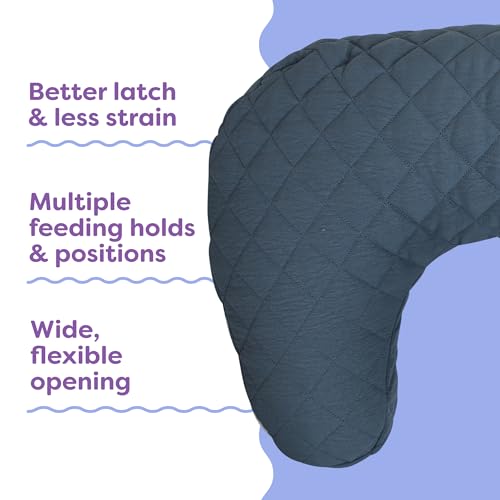 Image of Boppy Nursing Pillow, Luxe Ergonomic Breastfeeding & Baby Feeding Support | High, Firm, Large Area Cushion, Water-Repellent Liner, Washable Cover, Wider Opening, Flexible Fiber Fill -Quilted Slate Blue