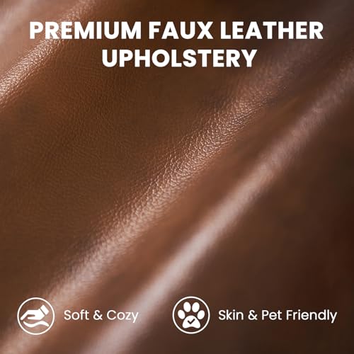 Vesgantti 100\" PU Faux Leather Sofa with Movable Ottoman, 3 Seater L Shaped Leather Sectional Couch with Side Pocket, Comfy Mid Century Modern Modular Couch for Living Room, Apartment, Cocoa