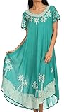 Batik -Kleid bringt weiche Baumwollgewebe, schiere Ärmel, entspannten Sitz und gesticktem Design in schönen Farben.
