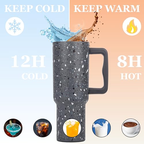 Image of Tumbler with lid and Straw 1200ML Cup Stainless Steel Vacuum Insulated Tumbler for Water, Iced Tea or Coffee 1.2L Office Gym Travelling (Grey Paint)