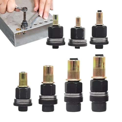 Kit Herramientas Remache Tuerca 7Pzas – Juego Llaves Manual Acero Carbono | Insertos Roscados M3 M4 M5 M6 M8 M10 M-12 | Remachadora Manual con Adaptador Broca para Reparación Auto Montaje Estantería