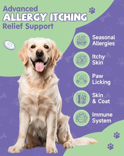 Juckreiz für Hunde, Gegen Allergien für Hunde, 120 Leckere Snacks, Nahrungs Ergänzungsmittel zur Stärkung Immunsystems, Anti Juckreiz Gesundheitsprodukte für Kräuter, mit Taurin, Kurkuma, Kolostrum
