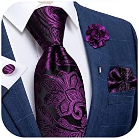 DiBanGu Silk Ties for Men Necktie and Lapel Pin Brooch Set Formal Woven Paisley Plaid Striped Solid Tie Wedding Party