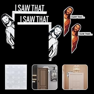 Zayookey 1 Pair Door Frame Jesus Sign I Saw That Door Corner Decor 2 Pieces Funny Sticker for Window Wall Living Room Bedroom Office Door Corner Hanger (Black and White)