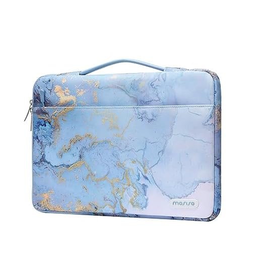 MOSISO Maletín Compatible con 13-13.3 Pulgadas MacBook Pro/MacBook Air/Computadora Portátil,Funda Blanda 360 Protectora Poliéster Acuarela Mármol con Cinturón,Azul