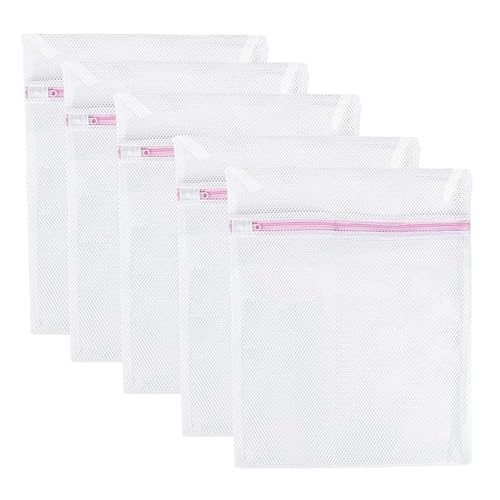 Image of Vexquivera 5PCS Laundry Bags 30x40cm Mesh Laundry Bag for Washing Machine Reusable Durable Washing Machine Bags with Zip for Clothes,Hosiery,Underwear,Bra,Lingerie Baby Clothes(White)