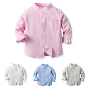 Yanmucy Stehkragen Langarm Jungenhemd Rosa