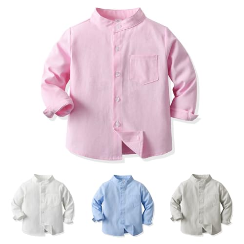 Yanmucy Chemise à Manches Longues pour Bébé Garçon Chemise à Boutons en Coton à col Montant pour Enfants Petits Garçons 2-8 Ans (FR/ES, Âge, 3 Ans, 4...