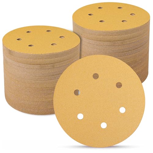 Sruhrak Sanding Discs 150mm 100 Pcs, 80 Grit 6 inch 6 Holes Hook and Loop Orbital Sander Discs, Sanding Pads for Random Orbital Sander Pads and All Oscillating Tools