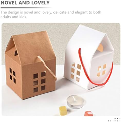 CLISPEED 15pcs Christmas Candy Boxes House Shaped Christmas Kraft Paper Gift Treat Goody Sweet Boxes Party Favor for Cupcake Sweets Dessert Cookie