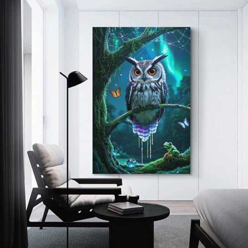 Pinturas murales de búho en lienzo artístico de salón 50x75cm 3