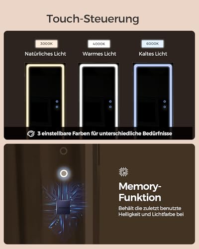 SONGMICS Schmuckschrank mit LED-Beleuchtung und Spiegel, Spiegelschrank, abschließbar, Spiegel mit Rahmen, einstellbare Helligkeit, platzsparend, Geschenkidee, wolkenweiß JJC008W03