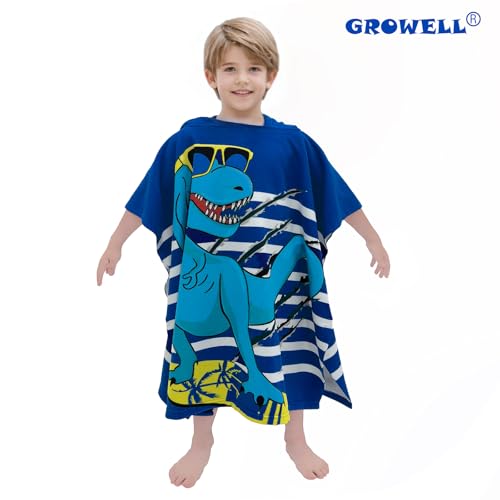 Image of growell Hooded Kids Beach Towels - Toddler Bath Towel Girls Boys Swim Cover-ups for Ages 1 to 6 Kids Pool Towels Quick Dry Lightweight Soft Microfiber Poncho Towel 24x23 (Dinosaur Navy)