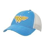 Wonder Woman - Gorra de béisbol para mujer, color azul lavado, tela de corte desgastado, no estructurada, Logotipo de Wonder Woman, azul, Talla única