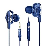 pTron Boom Ultima 4D Dual Driver, in Ear Gaming Wired Headphones with in-Line Mic, Volume Control & Passive Noise Cancelling Boom 3 Earphones - (Dark Blue)