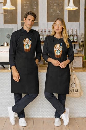 Image of Waterproof Printed Kitchen Apron for Women & Men, Adjustable Neck Cooking Apron with Front Pocket, Oil & Stain Resistant Apron for Cooking, Baking & Kitchen Use