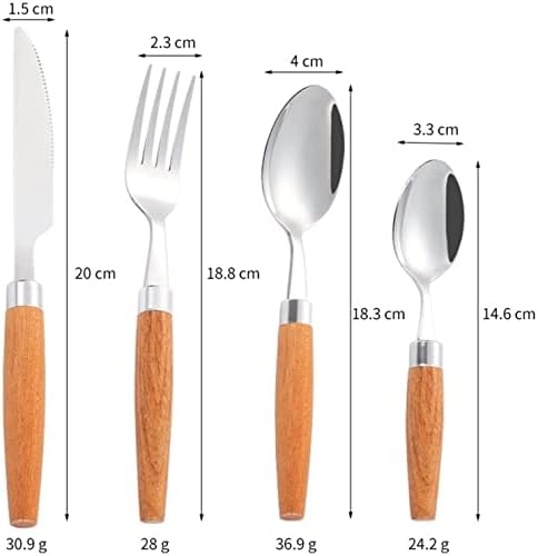 Japanese Flatware Set - Stainless Steel Cutlery with Wood Handles - Knife, Fork & Spoon - Mixed Western Dinnerware for Camping, Travel, & Picnic - Elegant Tableware