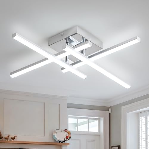 EIDISUNY Modern Ceiling Light LED, 24W Silver Ceiling lamp 4 Built-in LED Boards, 6500K Cool White Elegant Design Ceiling Light Fixture for Bedroom Hallway Living Room Dining Room Corridor Kitchen