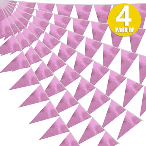 Image of 40M /130FT Rose red Triangle Pennant Banner Flag Metallic Fabric Bunting Garland for Christmas Graduation Wedding Engagement Anniversary Bachelorette Birthday Bridal Shower Valentines Hen Party Supplies