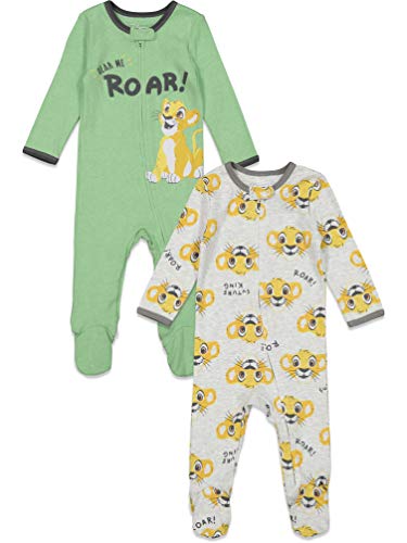 Disney Lion King Baby Boys Long Sleeve 2 Pack Sleep N' Play Footies 6-9 Months Green/Gray