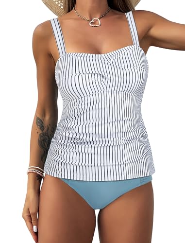 Image of ZAFUL Tankini Swimsuits for Women Tummy Control High Waisted Twist Front Ruched Two Piece Bathing Suit