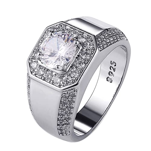 925 Sterling Silver Delicate Rings for Men Silver Plated White Gold Imitation Zircon Ring Diamond Ring Cubic Zirconia Anniversary Rings CZ Multi Row Ring Eternity Engagement Wedding Band Ring (12)