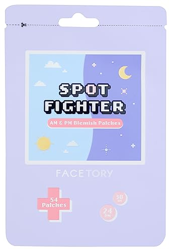 FaceTory Spot Fighter Trial Pack AM and PM Blemish Patches for Pimples Spot Treating Patch for Morning and Night, 54 Hydrocolloid Patches (Sizes: 10 mm and 14 mm)