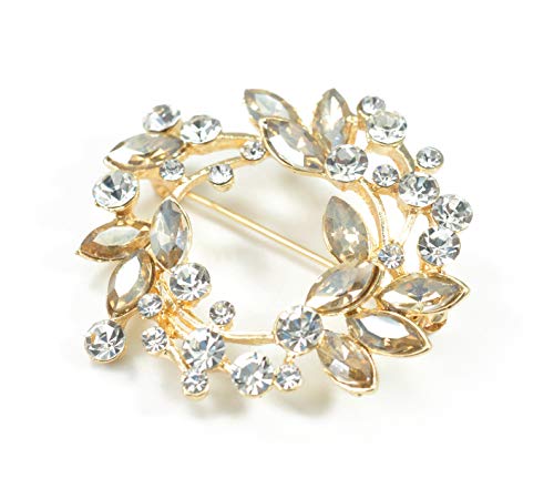 Image of Gyn&Joy Clear Crystal Rhinestone Floral Wreath Pin Brooch BZ005