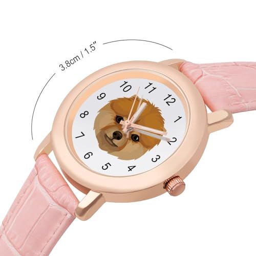Pomeranian Dog Face Classic Watches for Women Funny Graphic Pink Girls Watch Easy to Read2