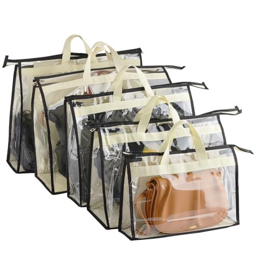 Gcroet Bolsa de Almacenamiento de Bolsos, Organizador de Bolsos, Bolsa con Cubierta Antipolvo, Transparente, Antipolvo, Bolsa de Almacenamiento para Colgar Armario con Cremallera (Paquete de 5)