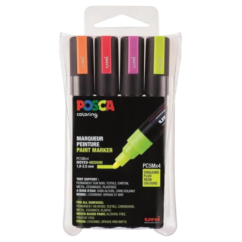 POSCA Set 4 MARQUEURS PC5M Pochette Fluo