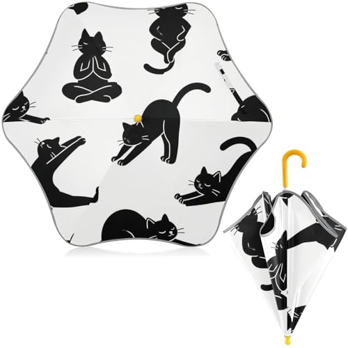 Paraguas para niños y niñas con gato negro de yoga resistente al viento